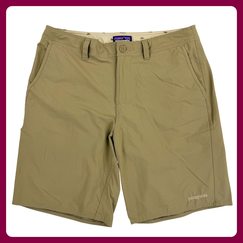 Patagonia Wavefarer Walk Shorts Men 34 Tan Nylon Stretch Hiking Outdoor 9"